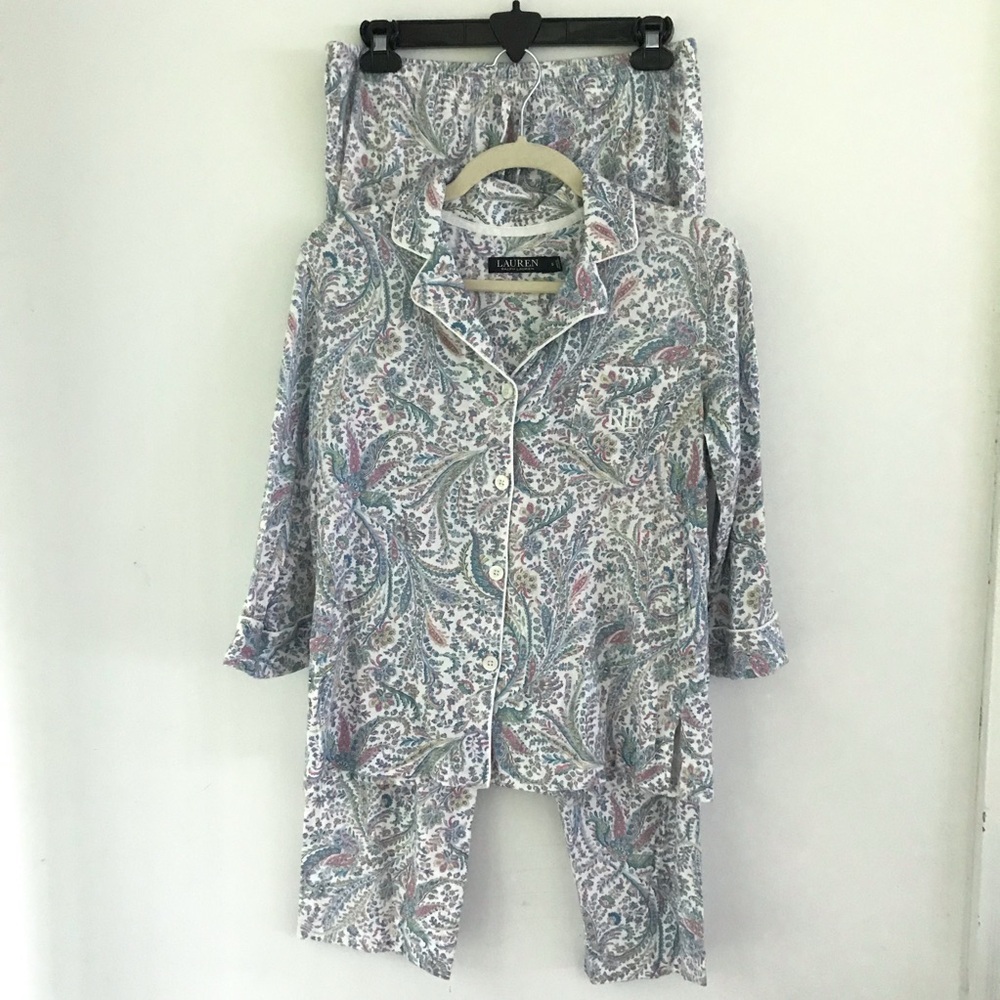 Ralph Lauren Black Label Paisley Pajama Set Button Front Top Pastel Multi S